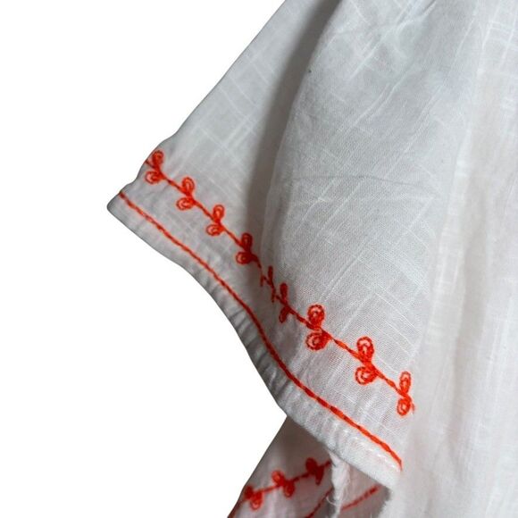 Unique Spectrum Blouse Women's Large V-Neck Embroidered Short Sleeve Tie Top - Picture 5 of 10